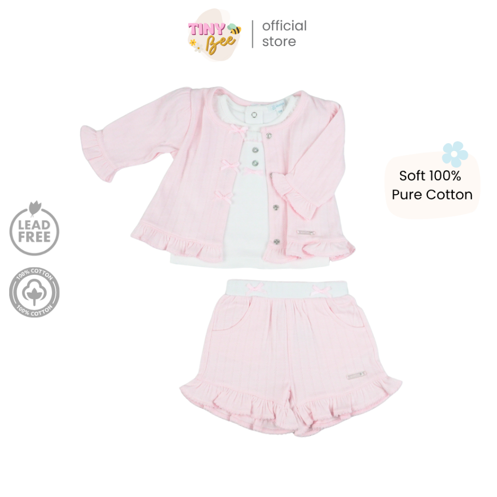 TinyBee เซ็ต 3 ชิ้น ชุดเด็กผู้หญิง ผ้าฝ้ายพรีเมียม สีชมพู แบรนด์ Mintini อายุ 3 เดือนถึง 4 ปี