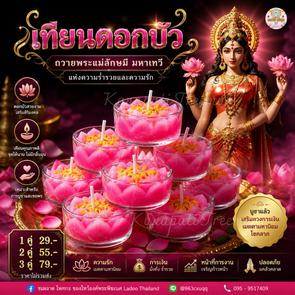 เทียนดอกบัว🪔จุดบูชาพระแม่ลักษมี บูชาเทพ 🔥สินค้านำเข้าจากปีนัง