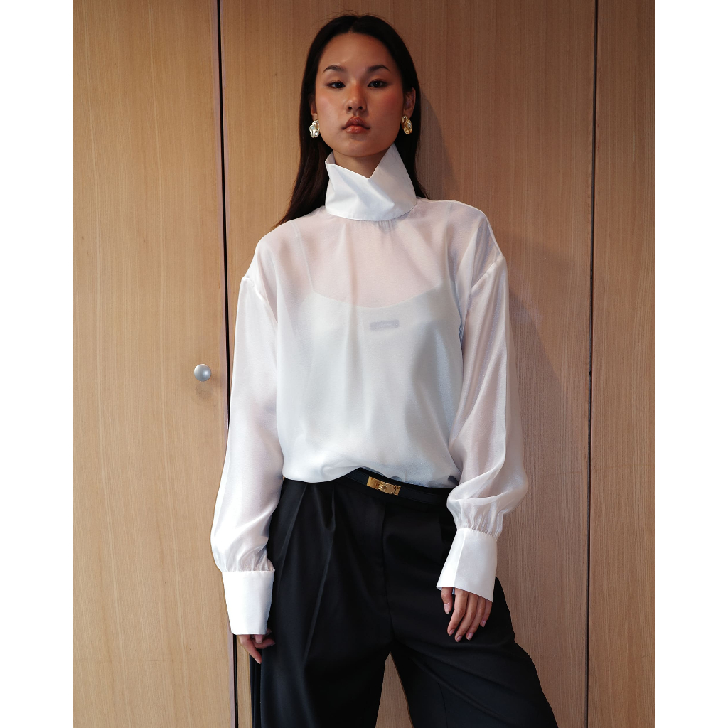 Patcha.co - Soft Veil Highneck Blouse with Melt Satin Cami - PCCT049