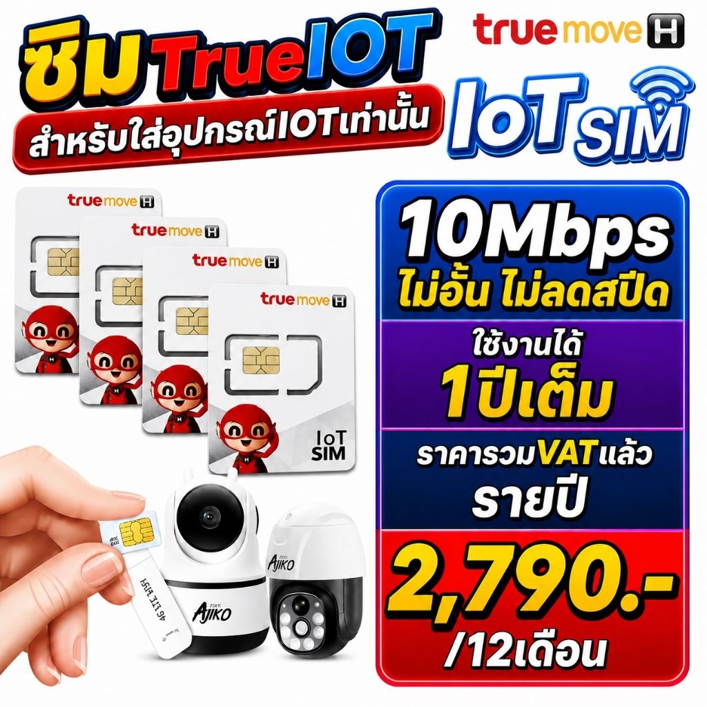 ซิมทรูIOTรายปี เน็ต2/10Mbpsไม่อั้นไม่ลดสปีด-เฉพาะใส่อุปกรณฺไอทีเท่านั้น