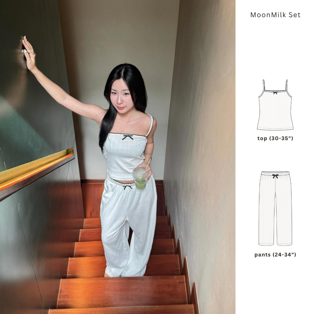 Arka.bkk Moonmilk Set (สั่งแยกได้) ชุดเซ็ตสายเดี่ยว กางเกงขายาว ดีเทลโบว์ ขอบดำ ผ้านุ่มสบาย ไม่บาง