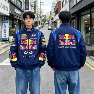 【พร้อมส่งไทย】F1 Ferrari แจ็คเก็ต เสื้อแข่งรถ ลำลอง อเมริกันย้อนยุค ปักลาย กันลม แบบมีซิป สำหรับผู้ชายผู้หญิง