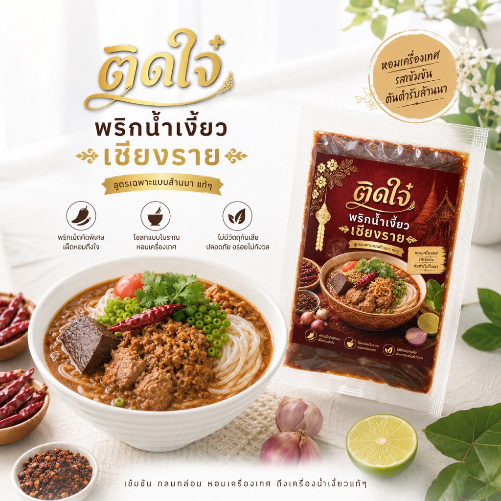 น้ำพริกน้ำเงี้ยวเชียงราย ติดใจ๋ สูตรดั้งเดิม ชุดเล็ก 1-2ท่าน /ชุดกลาง 3-4ท่าน/ชุดใหญ่ 5-10ท่าน