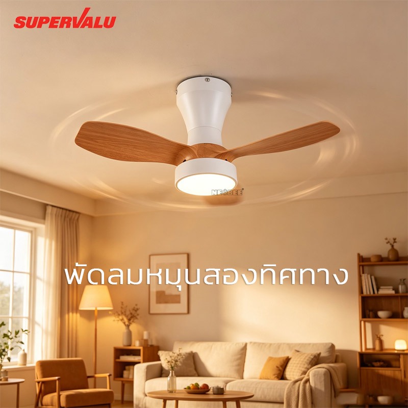 NEOBEE พัดลมเพดาน24นิ้วนอร์ดิกมินิมอลพร้อมรีโมทโคมไฟ NB-DS6202 หมุนสองทิศทาง มอเตอร์DC