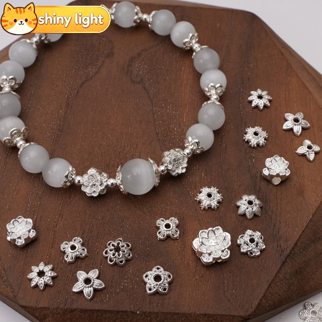 ปลอกปิดท้ายลายดอกไม้สีเงิน antique 50 ชิ้น สำหรับ DIY อุปกรณ์เครื่องประดับ