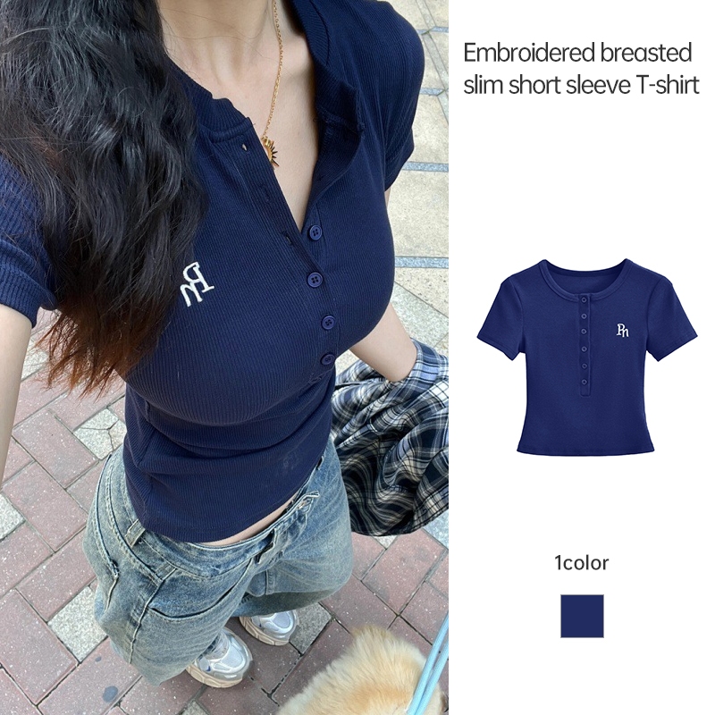 【CSND】เสื้อยืดแขนสั้นทรงเข้ารูป ปักลายสไตล์เรโทร ใส่ได้ทุกวัน เนื้อนิ่ม ระบายอากาศดี ราคาน่ารัก S-XL