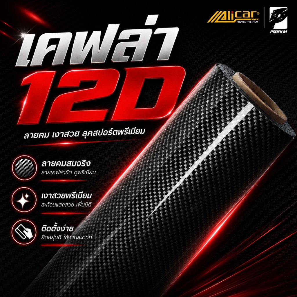 [Alicar แท้100%] สติ๊กเกอร์เคฟล่า 12D Carbon Alicar แท้ 100%