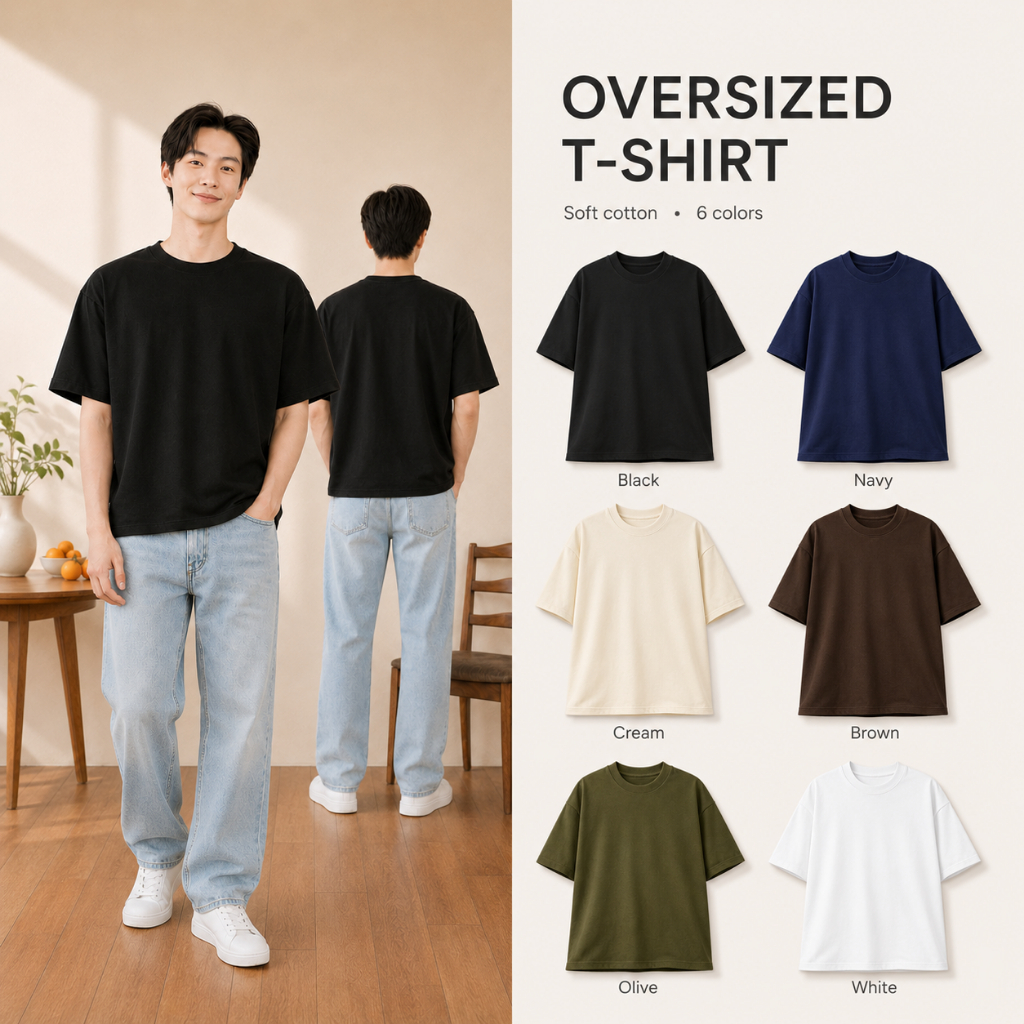 เสื้อยืดโอเวอร์ไซส์ คอฟิต BOXY OVERSIZED Crop Unisex คอกลม แขนสั้น Cotton 100% ทรงหลวม สไตล์เกาหลี