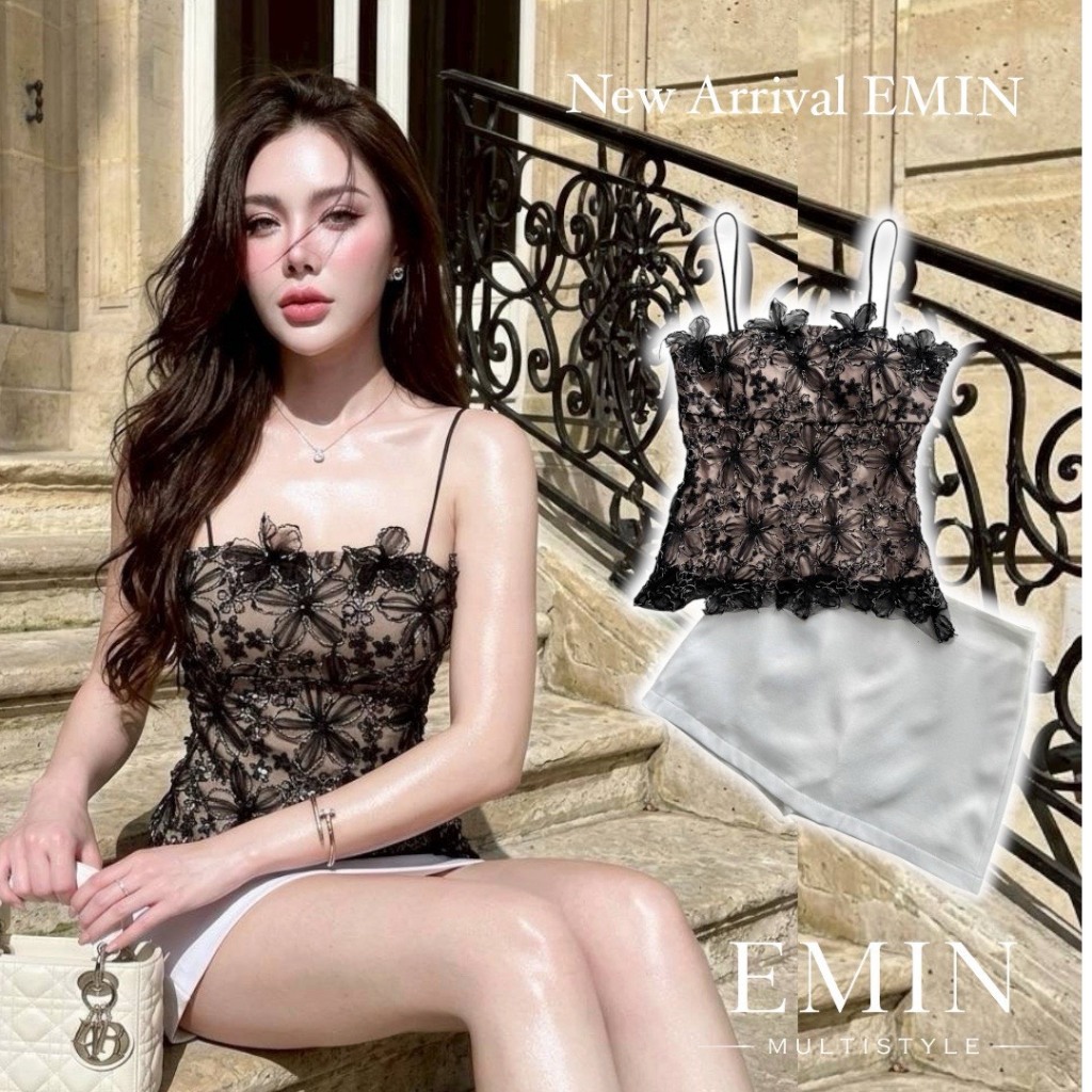 EMIN  Setเสื้อสายเดี่ยว 3D สีดำ Black