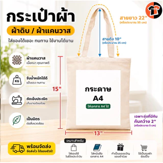 (1)🔥ส่งเร็วภายใน24ชม.🔥กระเป๋าผ้าดิบ กระเป๋าผ้า แคนวาส ใบเปล่าไม่มีลาย ขนาดมาตรฐาน13x15" ตัดเย็บอย่างดี