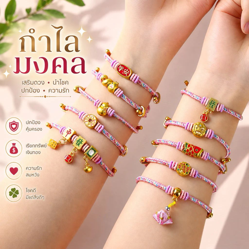 กำไลมงคล สายมู เสริมดวง โชคลาภ การเงิน การงาน ความรัก(พร้อมจัดส่งในประเทศไทย)