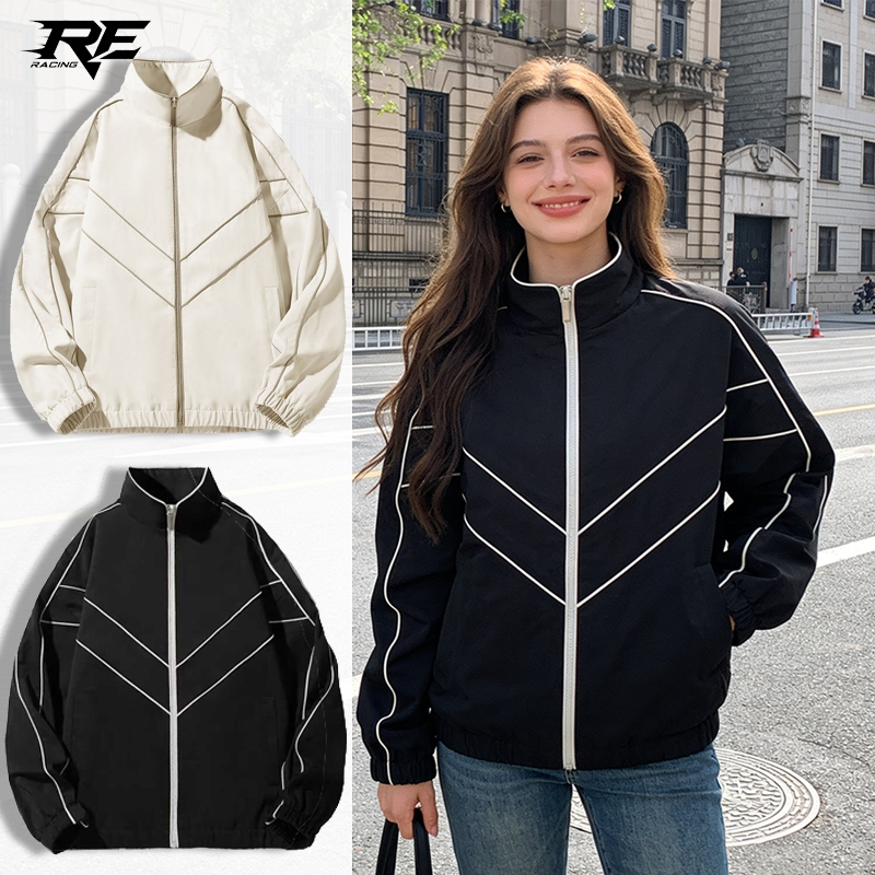 【พร้อมส่ง】เสื้อแจ็คเก็ตโมโนโครมเรียบง่ายผู้ชาย สไตล์เกาหลี หลวมสบายๆ แมตช์ง่าย มีซิป สไตล์เท่ๆ เสื้อโค้ทคู่รักคุณภาพสูง