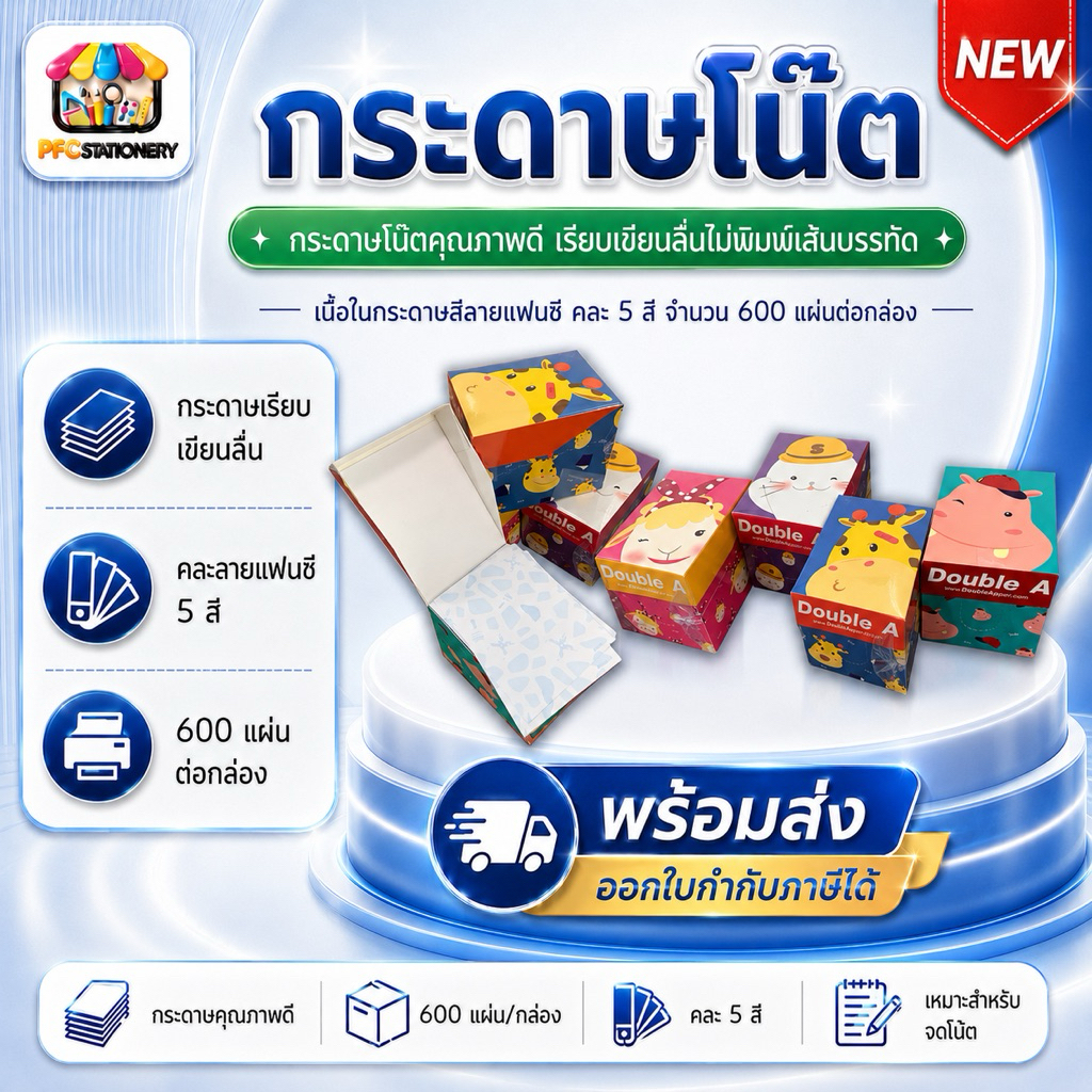 (ส่งทันที)!!NEW!!กระดาษโน๊ต Mini Box Double A Fancy  600 แผ่น หนา 80g ขนาด 60*83 มม. (คละลาย)