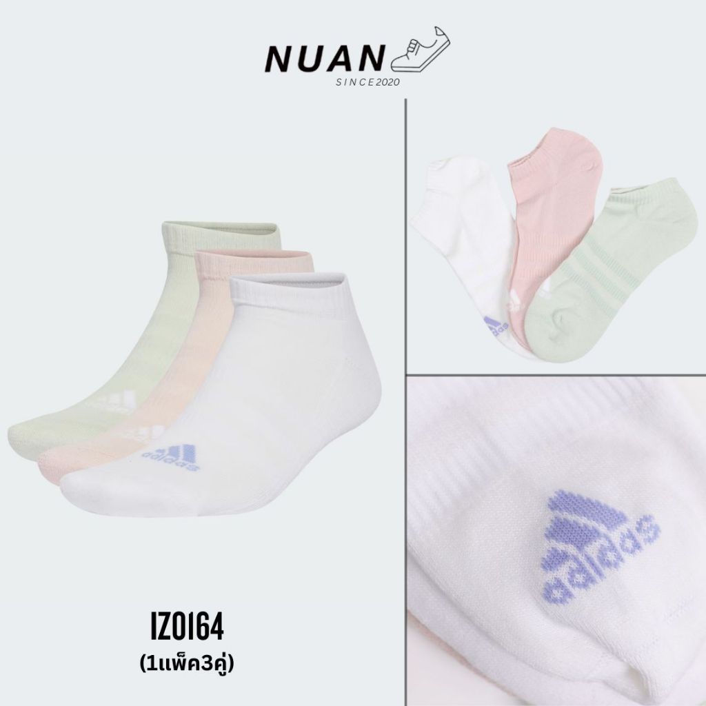 ถุงเท้า Adidas Cushioned Low-Cut IZ0164 (1แพ็ค=3คู่) Adidas Unisex ถุงเท้าความยาวข้อเท้า