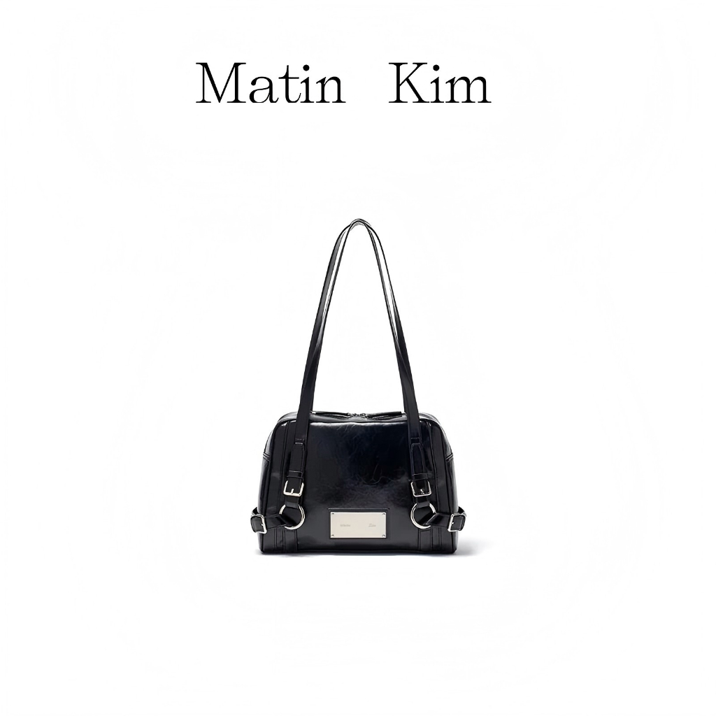 【Matin Kim】 BIKER DETAIL SQUARE SHOULDER BAG-BLACK