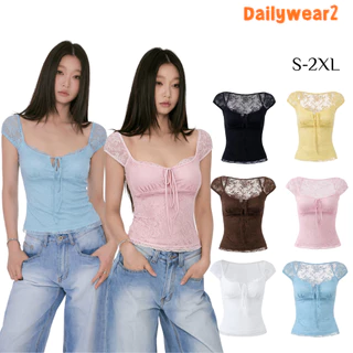 Dailywear พร้อมส่ง ✨เสื้อกล้ามเซ็กซี่สำหรับผู้หญิง สีดำ/ขาว/โดปามีน ดีไซน์ผูกเอวแบบผ้าลูกไม้ปะติดปะต่อกัน สำหรับฤดูร้อน