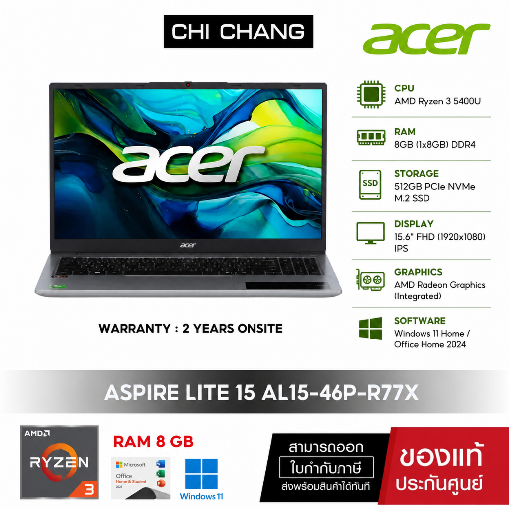 NOTEBOOK  ACER ASPIRE LITE 15 AL15-46P-R77X - LIGHT SILVER (#NX.JXMST.002)
