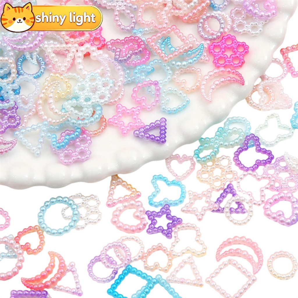ชุดลูกปัด ABS รูปหัวใจ วงกลม โบว์ ไม่มีรู 190 ชิ้นต่อถุง อุปกรณ์ DIY ตกแต่งเคสโทรศัพท์ แต่งเล็บ งานแฮนด์เมด