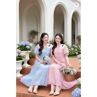 (มี3XL) Maria Diamond มี 2 สี Barbie Pink/Blue Dress เดรสยาวทรงปล่อยผ้าคอตตอน ปกปัก มีเชือกข้างเอว ซิปหลัง มีซับใน