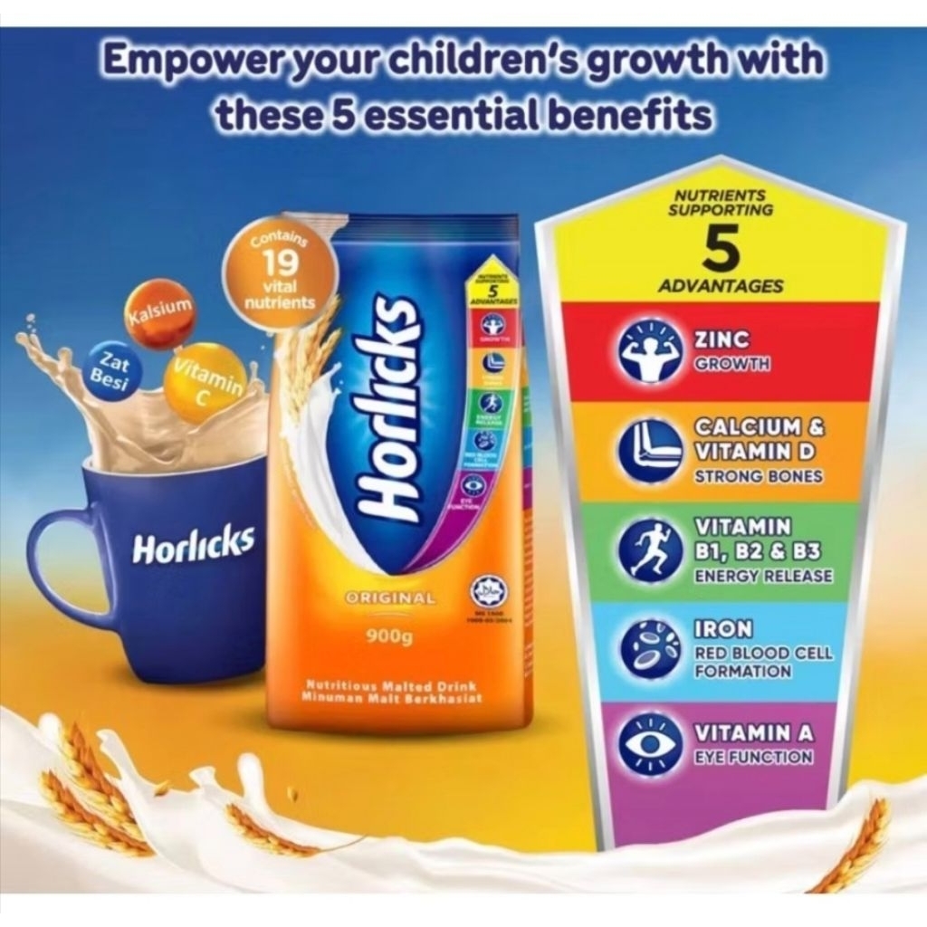 เครื่องดื่มมอลต์ชนิดชง 900 กรัม Horlicks Original บำรุงกระดูกและฟัน