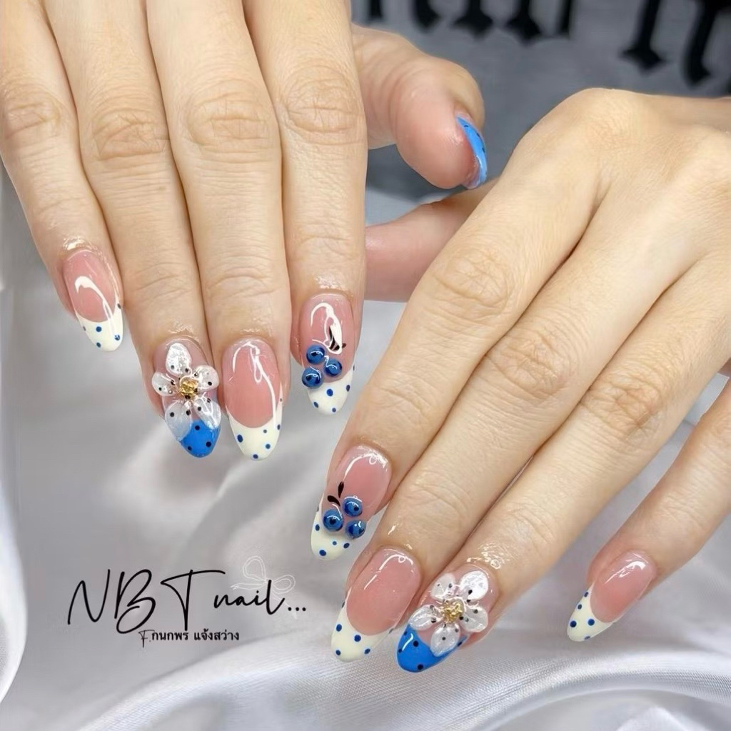 165 [Toeyty]เล็บเจล เฟร้นปลาย ปั้นดอกไม้ บลูเบอร์รี่ น่ารักๆ🫐