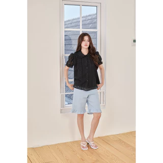 Aunchadabrand - Lele ruffle short กางเกงยีนส์ขา4 ส่วนระบายปลายขา*สินค้าพร้อมส่ง*