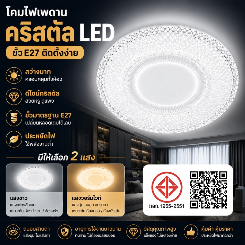 หลอดไฟ LED UFO โคมไฟเพชร ลายเพชร หลอดไฟ 55W/75W/105W/130W โคมไฟซาลาเปา หลอดไฟจานบิน ไฟเพดาน