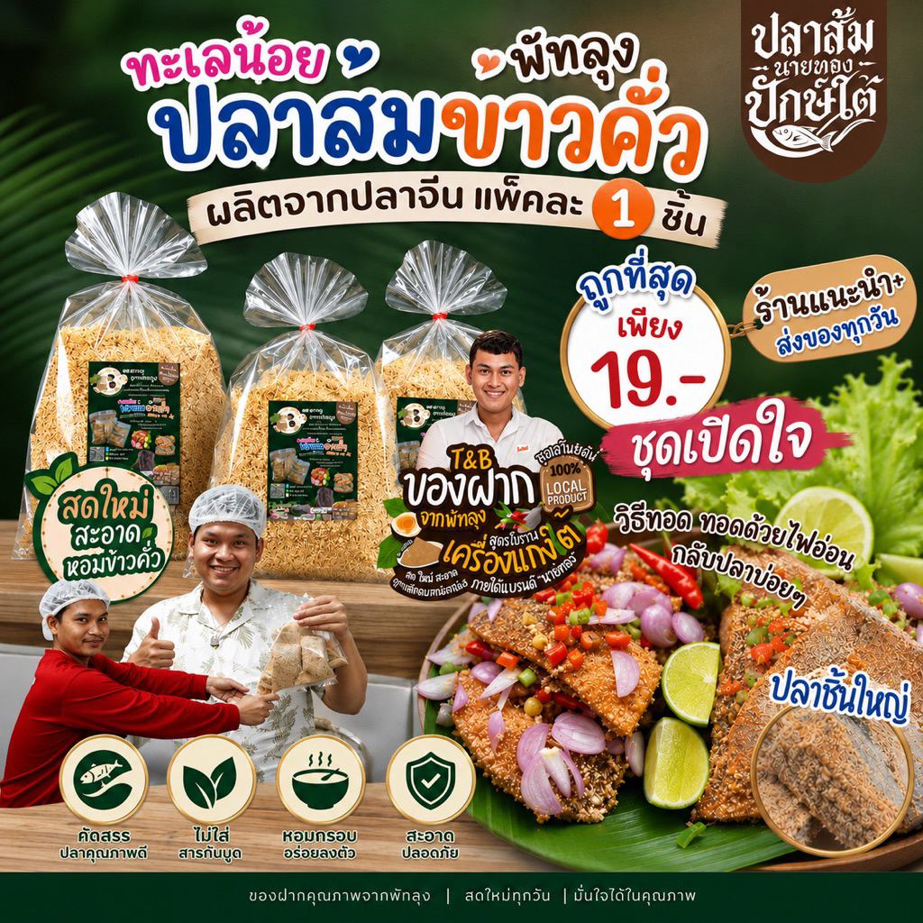 ปลาส้มพรีเมี่ยมคลุกข้าวคั่ว แพ็คละ 1ชิ้น   ปลาชิ้นใหญ่ เก็บได้นานหอมข้าวคั่ว สด ใหม่ สะอาด  ของดีของฝากทะเลน้อย