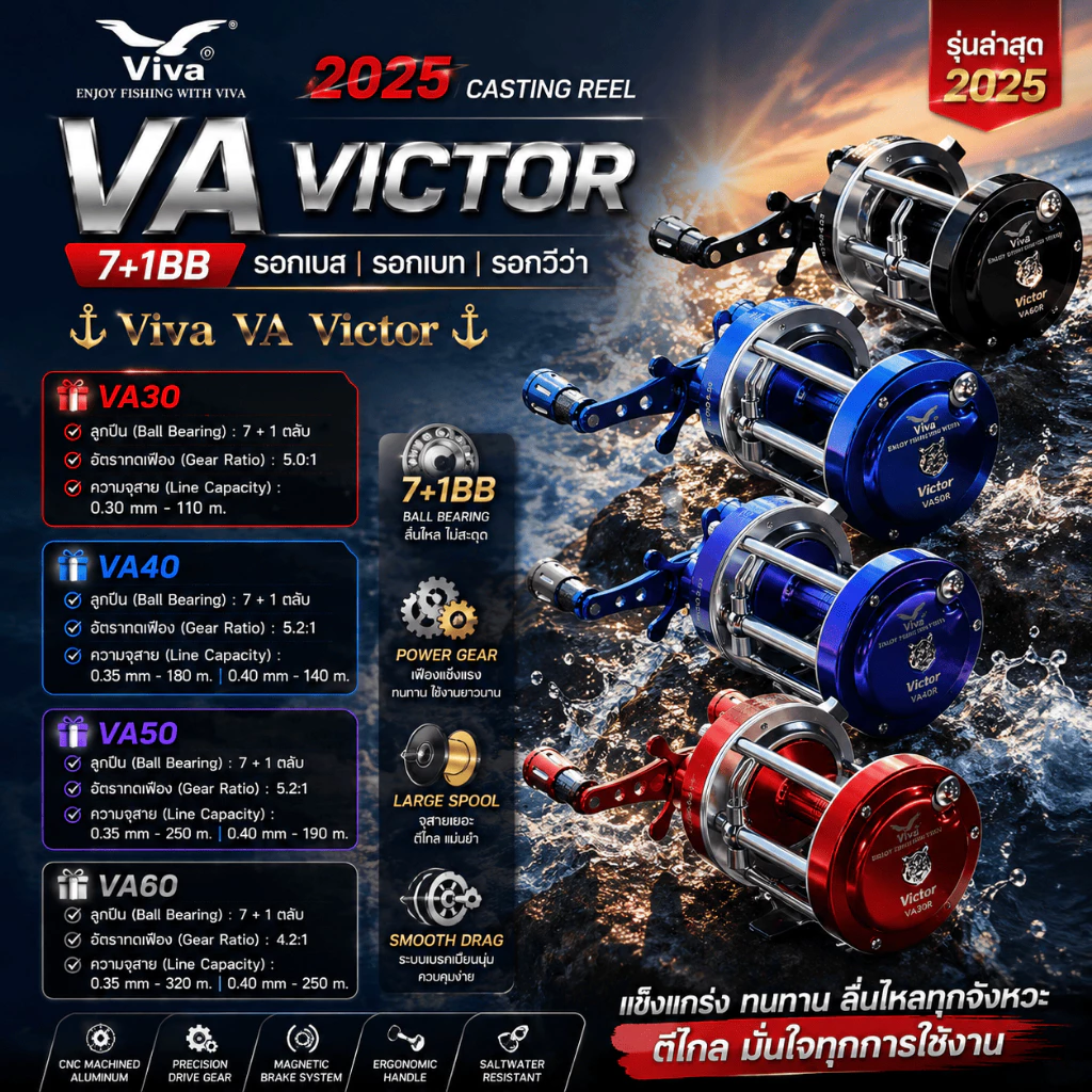 [ ของแท้ ] รอกเบส รอกเบท รอกวีว่า Viva VA Victor 7+1BB รุ่นล่าสุด 2025 Casting Reel