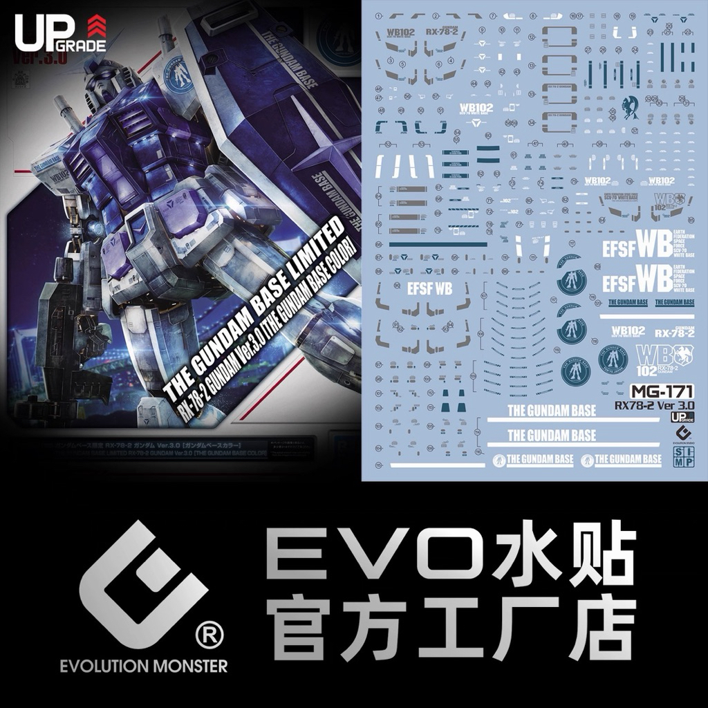 🟦🟦ดีคอลน้ำ EVO MG 171 GB Decal MG 1/100 The Gundam Base Limited RX-78-2 Gundam Ver.3.0