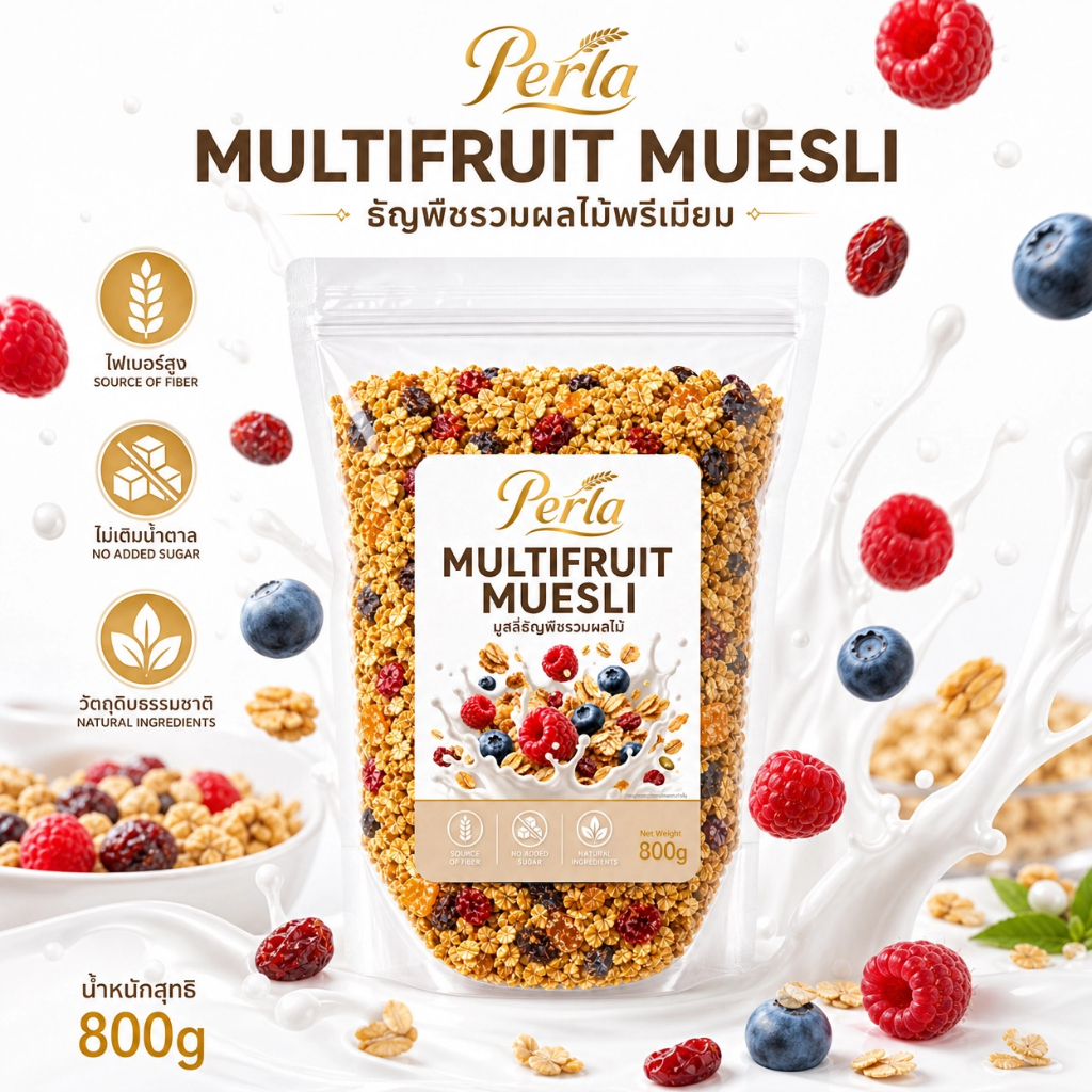 มูสลี่ผสมผลไม้ อาหารเช้าเพื่อสุขภาพ ธัญพืชผสมผลไม้แห้ง ไฟเบอร์สูง Muesli Mixed Fruit พร้อมทาน