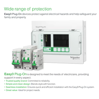 Schneider MCB 1P เมนเซอร์กิตเบรกเกอร์ รุ่น Easy9 Plug-On ขนาด 1P 6kA 10A ถึง 32 A | EZ9F60110 - EZ9F60132