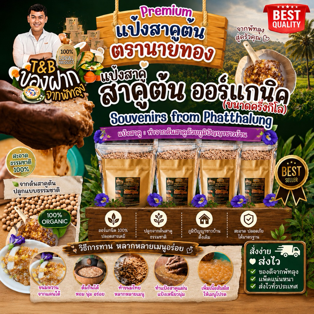 สาคูต้นสาคูพัทลุง  สาคูแท้ส่งจากพัทลุง สาคูออร์แกนิค ขนมหวานจากแดนใต้ วิธีทำง่าย หอม นุ่ม อร่อย กวนกับอะไรก็เข้ากัน
