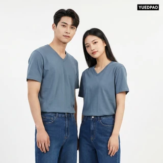 YuedUltrasoft Non-Iron (Unisex) - V Neck เสื้อยืดคอวี สีพื้น ผ้านุ่ม ใส่สบาย ไม่ย้วย ยับยาก ไม่ต้องรีด Set Deep Sea