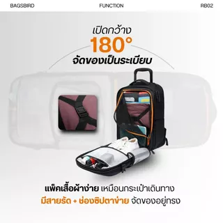 RB02 Minimal Rolling Backpack เป้เดินทางมีล้อลากในตัว ตอบโจทย์สายเดินทางที่สามารถใช้งานเเบบ 2 in 1 เปิดกว้าง 180 องศา