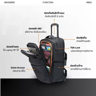 RB02 Minimal Rolling Backpack เป้เดินทางมีล้อลากในตัว ตอบโจทย์สายเดินทางที่สามารถใช้งานเเบบ 2 in 1 เปิดกว้าง 180 องศา