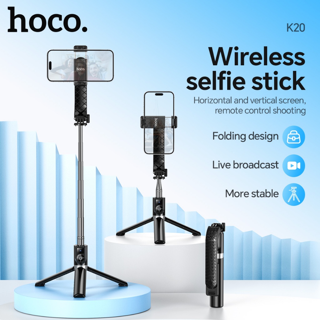 HOCO รุ่น K20 ไม้เซลฟี่ขาตั้งกล้องไร้สาย พับได้มาพร้อมรีโมทบลูทูธ ตั้งได้ ยืดได้ น้ำหนักเบา พกพาง่าย ใช้ดี