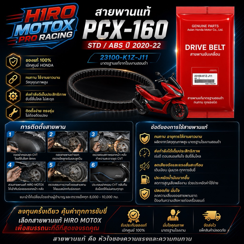 สายพานPCX160 ปี2021ขึ้นไป ของแท้เบิกศูนย์ รหัสสินค้า23100-K1Z-J11