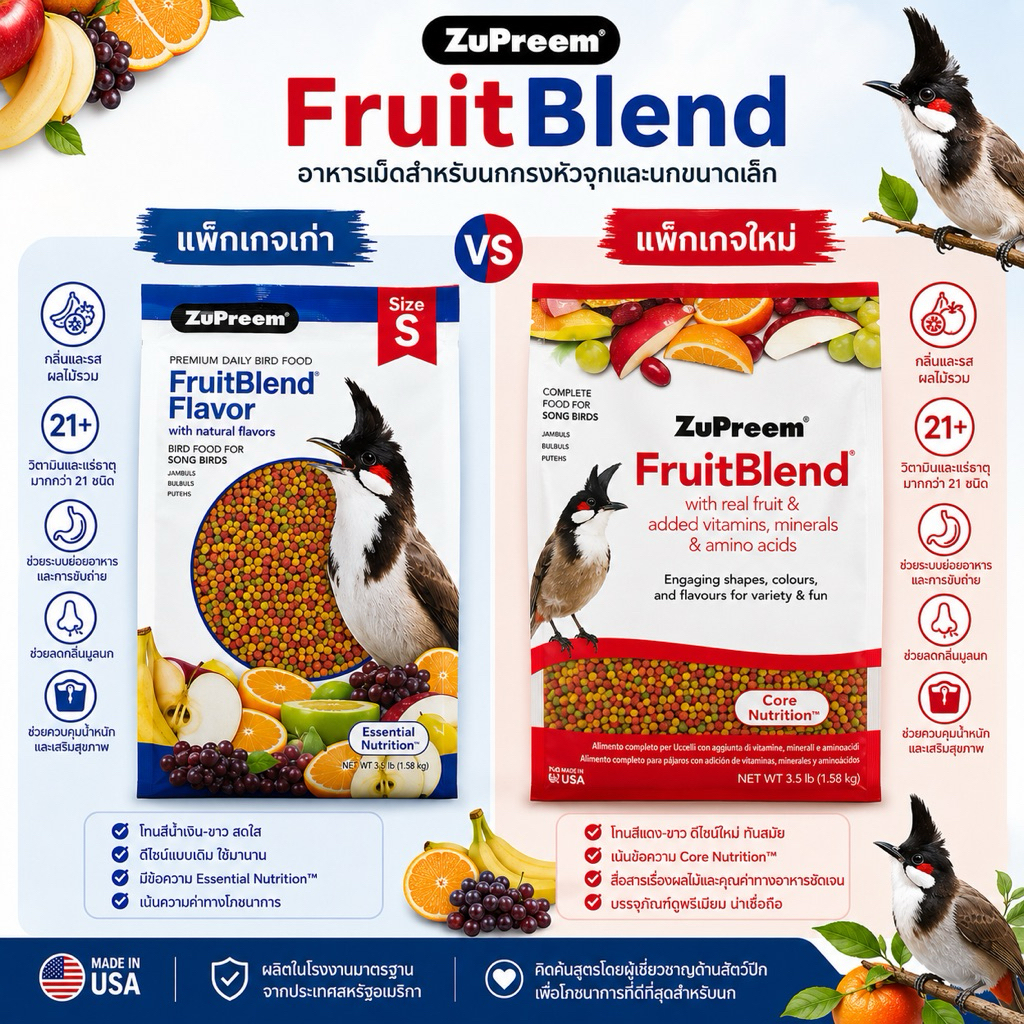 อาหารนกกรงหัวจุก ผลไม้ สุพรีม 3 ถุง อาหารนก ZuPreem FruitBlend (สุพรีมฟรุตเบลนด์)