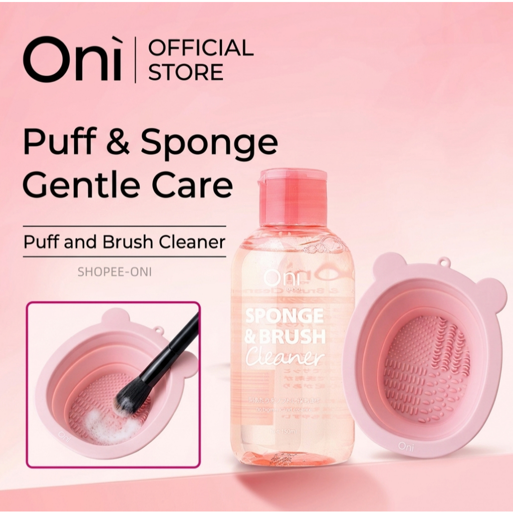 Oni เซตคู่หูทำความสะอาด น้ำยาล้างแปรงแต่งหน้าและพัฟ 150ml + ชามล้างแปรงซิลิโคน สี สะอาดล้ำลึก ยับยั้งแบคทีเรีย