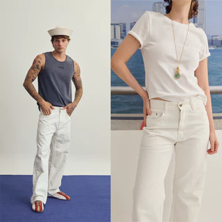 (ส่งด่วน กทม 4 ชม.) SLURBOYY White Jeans กางเกงยีนส์ขายาวขากระบอกกลาง สีขาว (P0027)