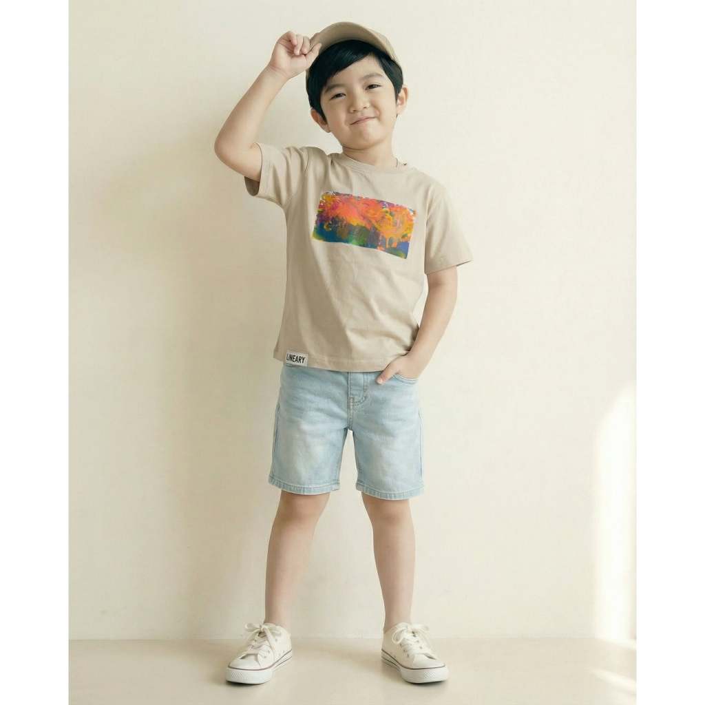 LINEARY LMK001 เสื้อยืดเด็ก ผ้าคอตตอนแท้ 100% เกรดพรีเมี่ยม ดีไซน์ด้วยน้องๆจิตกรน้อย ใส่สบายตัว