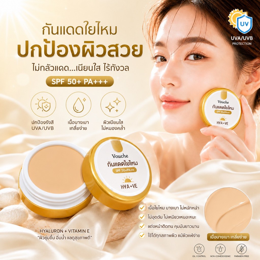ของแท้พร้อมส่ง  กันแดดใยไหม ครีมกันแดด SPF50 ครีมกันแดดผสมรองพื้น กันแดดทาหน้า