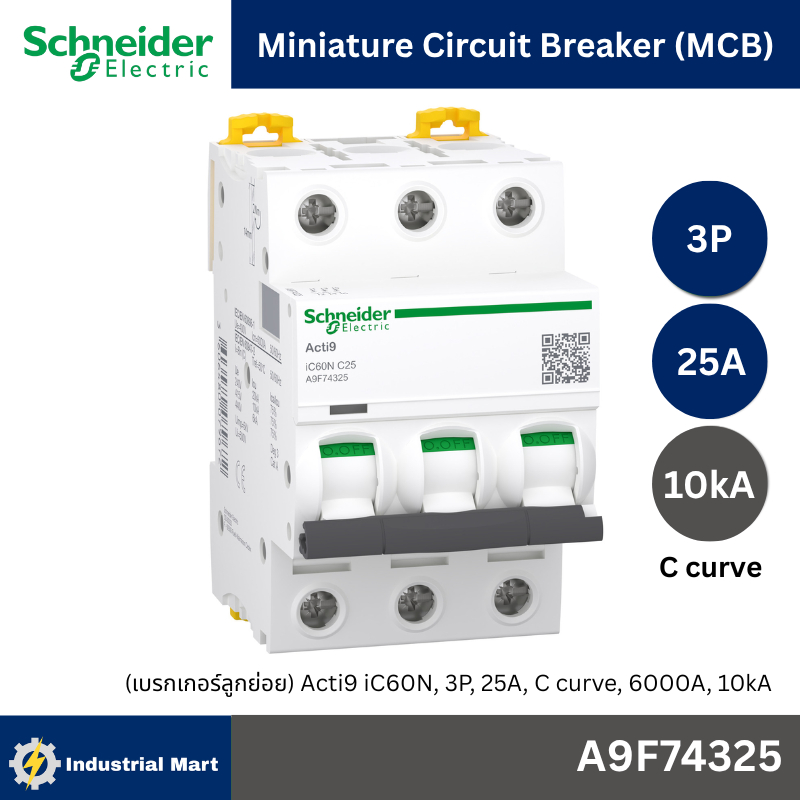 Schneider A9F74325 MCB Acti9 iC60N C-Curve,400VAC,3P 25A 10kA
