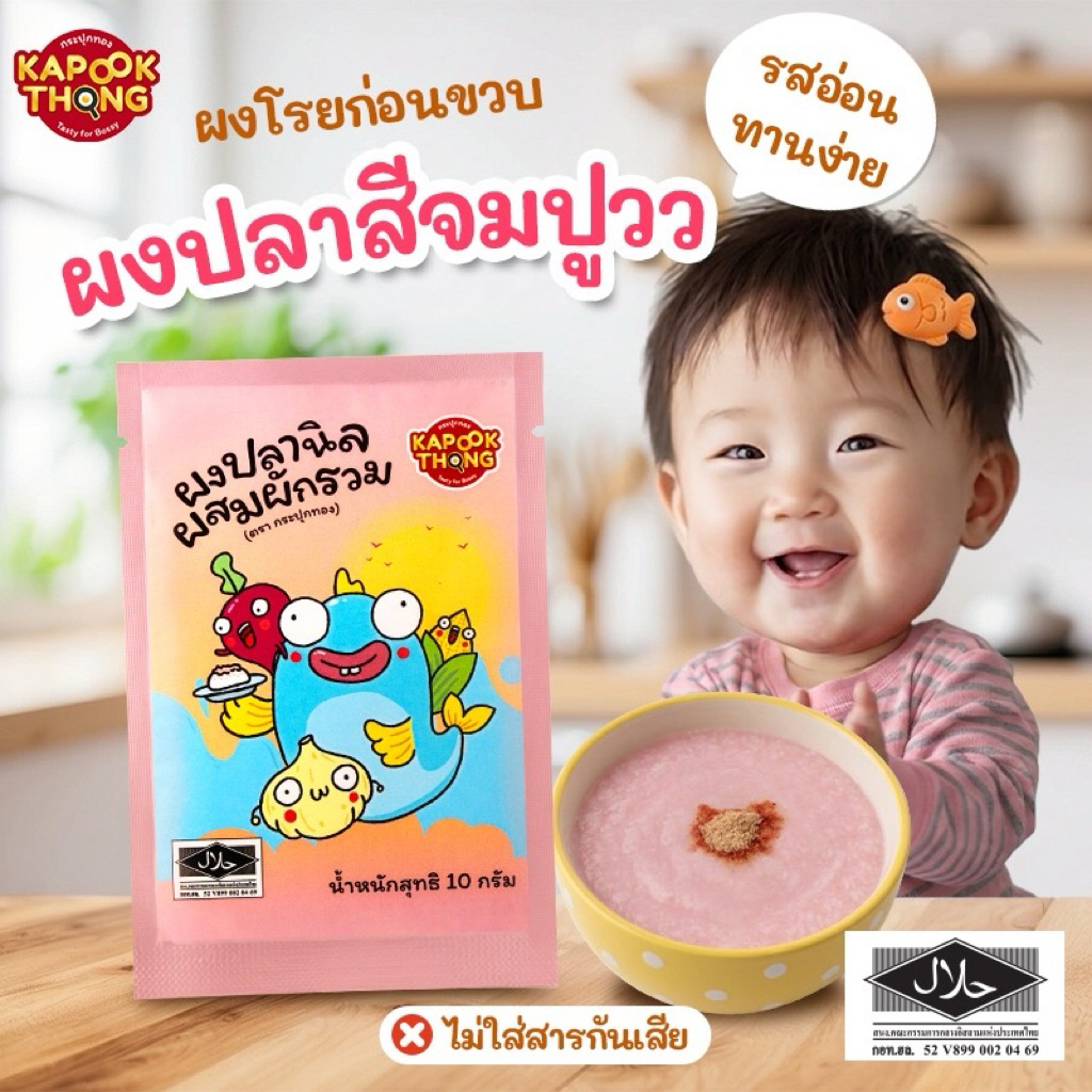 NEW‼️ KAPOOKTHONG ผงโรยข้าวปลานิลสีชมพู มีฮาลาล ผงปลานิลผสมผัก ผงโรยข้าวก่อนขวบ Top 8 Free