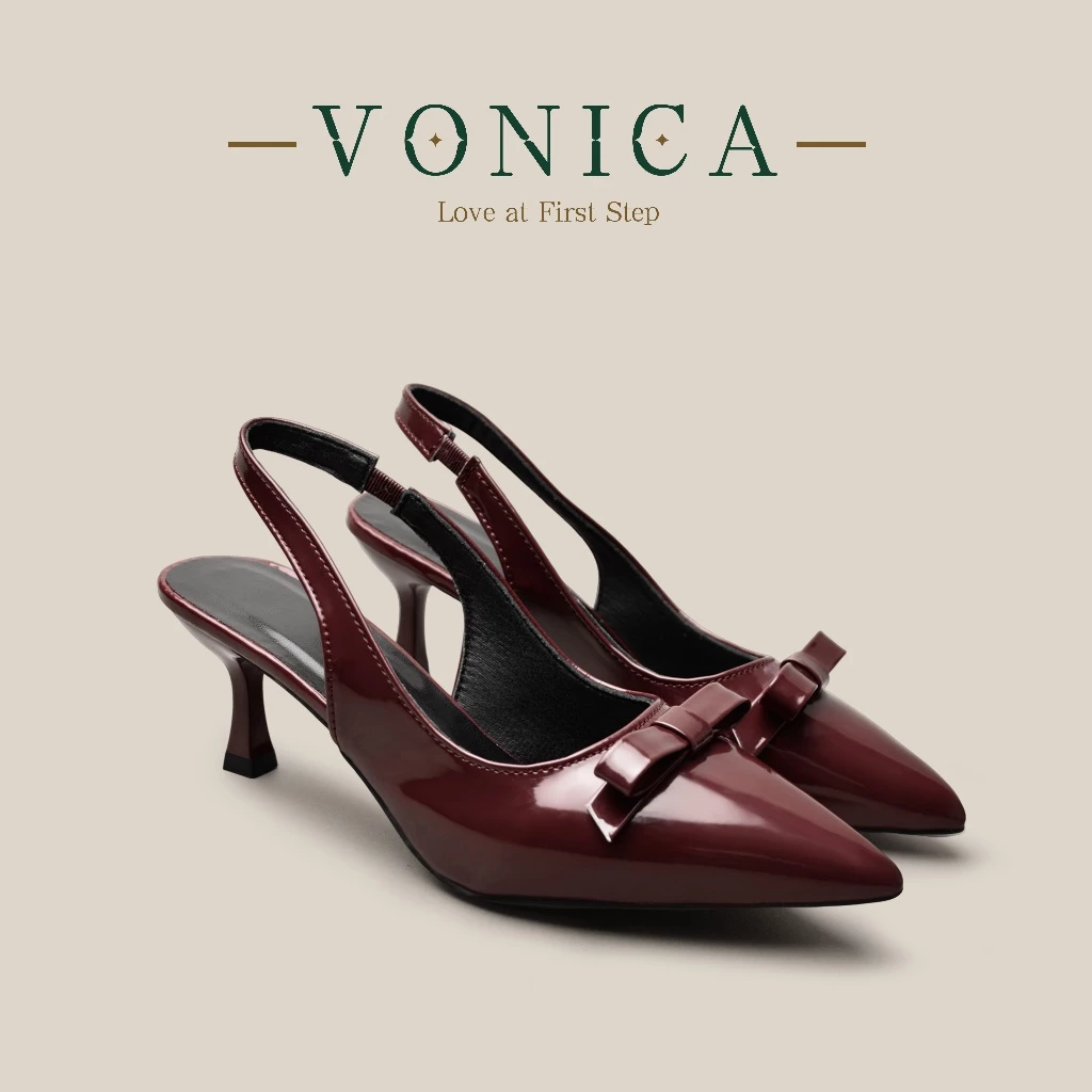 VONICA รองเท้าแตะผู้หญิง ส้นสูง 2 นิ้ว รองเท้าส้นเข็ม รองเท้าส้นสูงสีแดง หัวแหลม เหมาะสำหรับทุกโอกาส