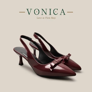 VONICA รองเท้าแตะผู้หญิง ส้นสูง 2 นิ้ว รองเท้าส้นเข็ม รองเท้าส้นสูงสีแดง หัวแหลม เหมาะสำหรับทุกโอกาส