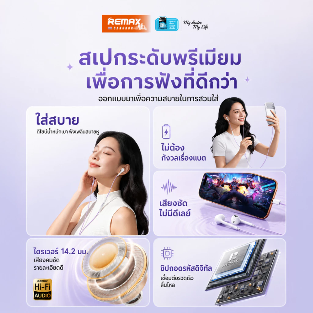 หูฟัง Remax RM-10 / RM-10a มีไมโครโฟน AUX 3.5 mm / Type-C thumbnail 5