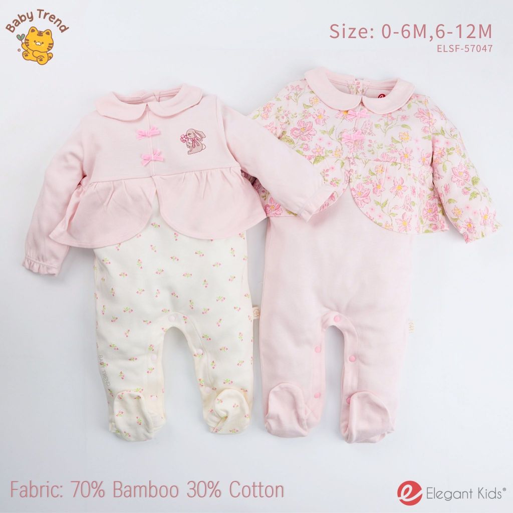 Elegant Kids ชุดเด็กผู้หญิง 0-12 เดือน ชุดหมีคลุมเท้าคอปก Rabbit Bamboo Collection | Baby trend