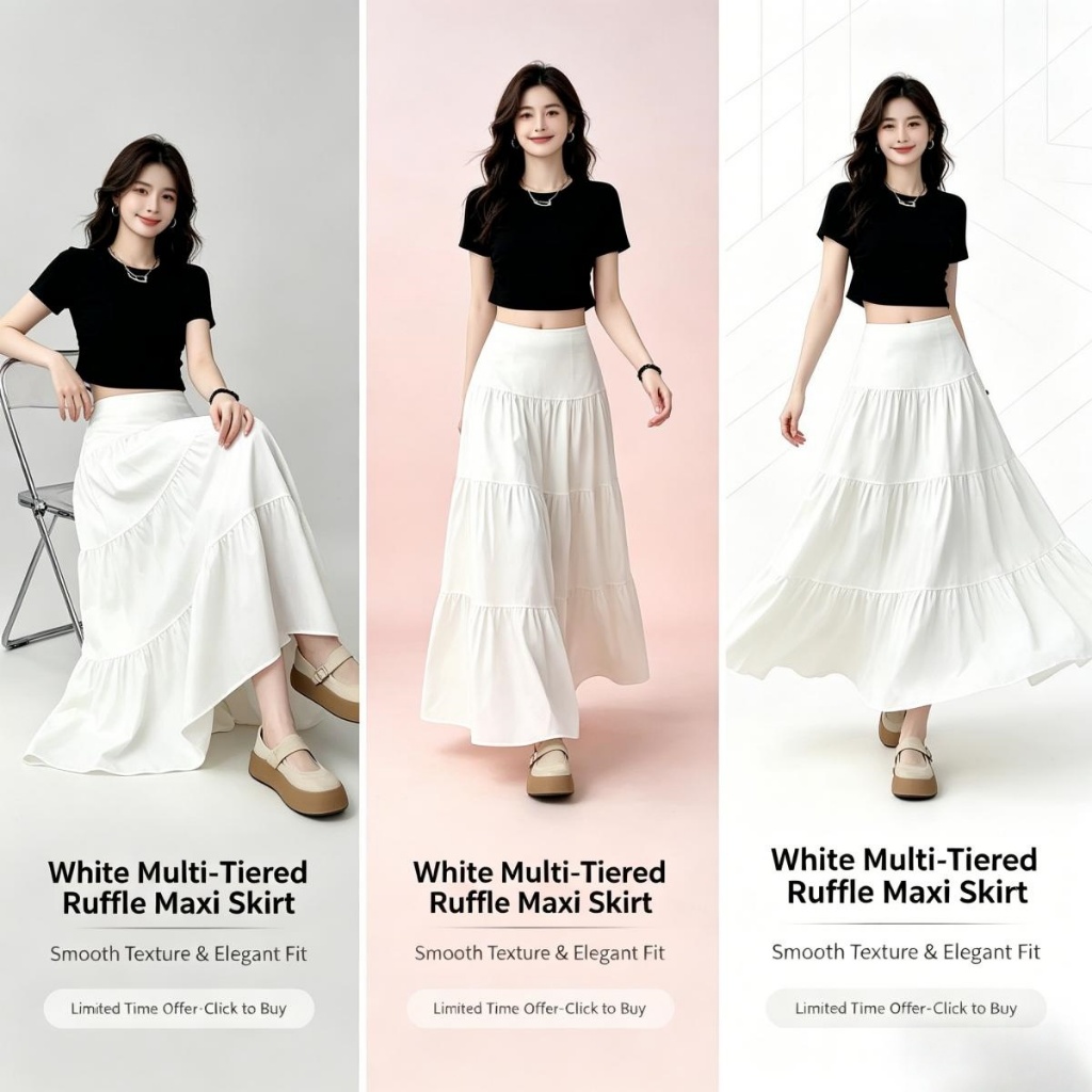 (Hot)กระโปรงลําลองกระโปรงสายโครงสร้างธรรมดาเดรปสําหรับผู้หญิง